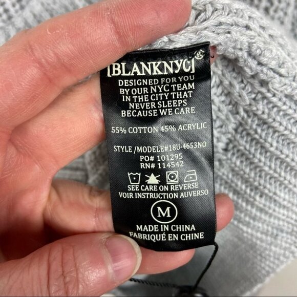 NWT BlankNYC Rum Ruffle Grey Knit Sweater Size Medium New With Tags Ribbed Boho - Picture 8 of 14
